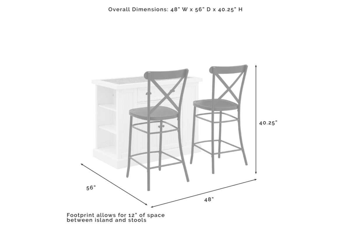 Seaside Island W/ Camille Counter Stools - Distressed White & Gray Granite