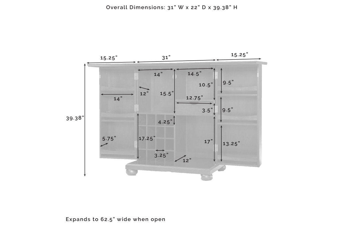 Alexandria Expandable Bar Cabinet - Black