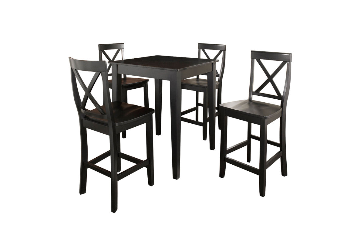 5Pc Pub Dining Set W/X-Back Stools - Black