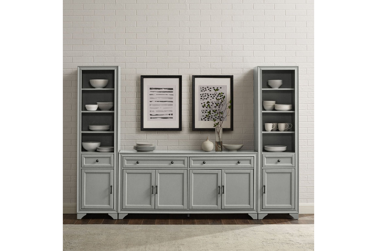 Tara 3Pc Sideboard And Bookcase Set - Gray