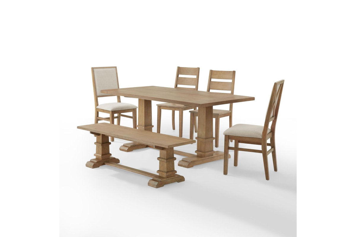 Joanna 6Pc Dining Set W/Ladder Back and Upholstered Chairs - Rustic Brown