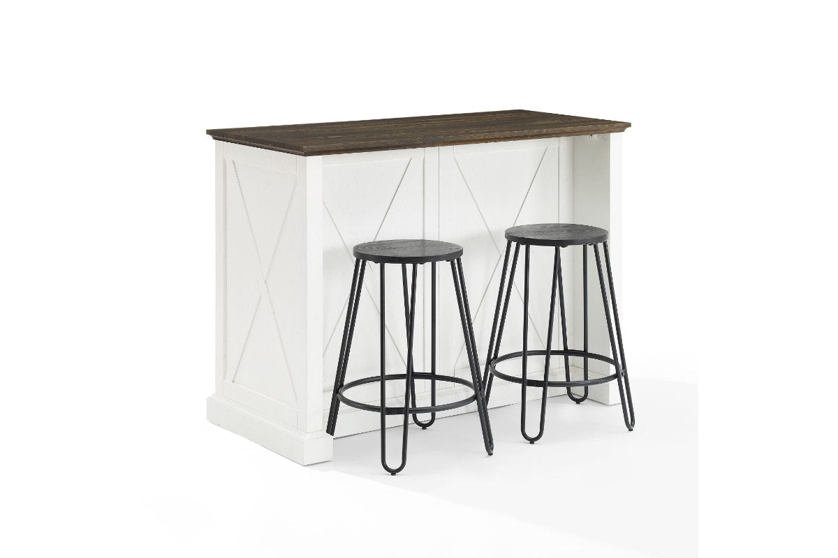 Clifton Kitchen Island W/Ava Stools - Distressed White