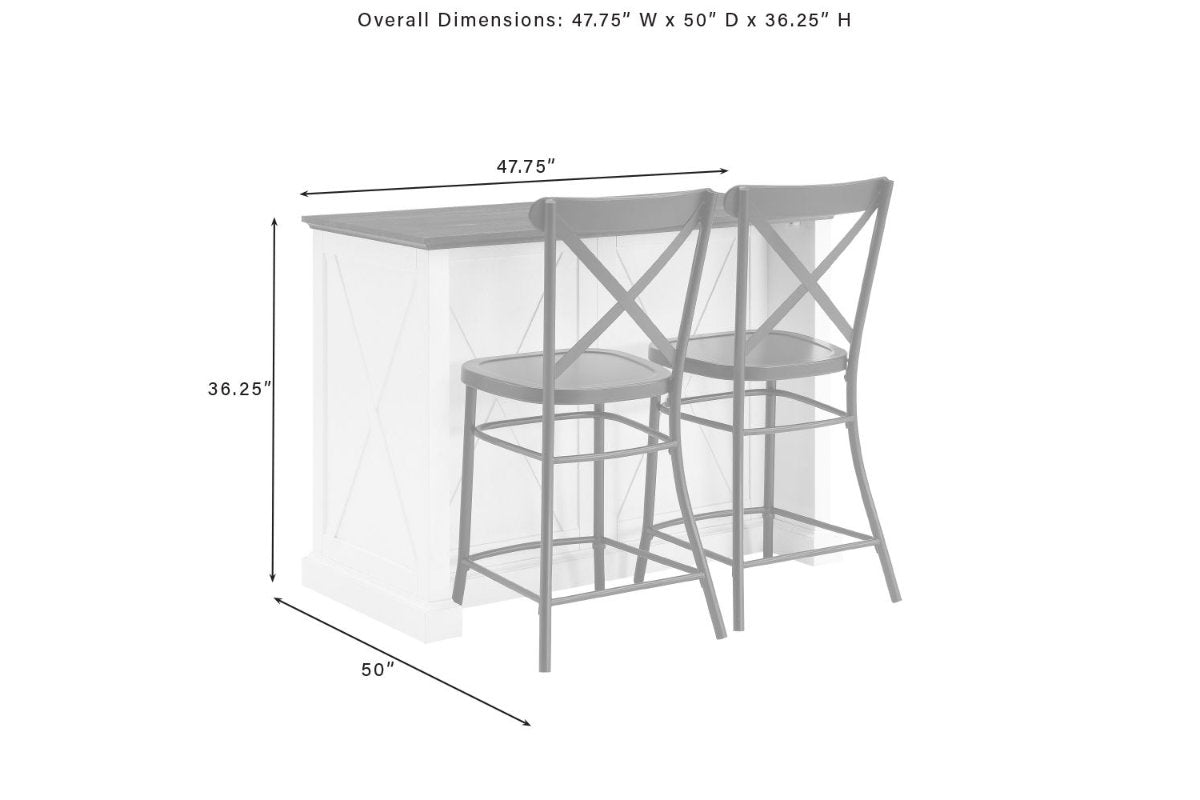 Clifton Kitchen Island W/Camille Stools - Distressed White