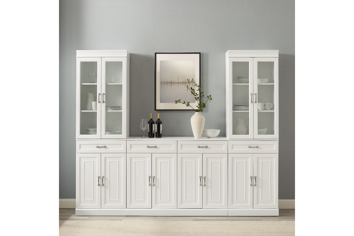 Stanton 3Pc Sideboard And Glass Door Pantry Set - White