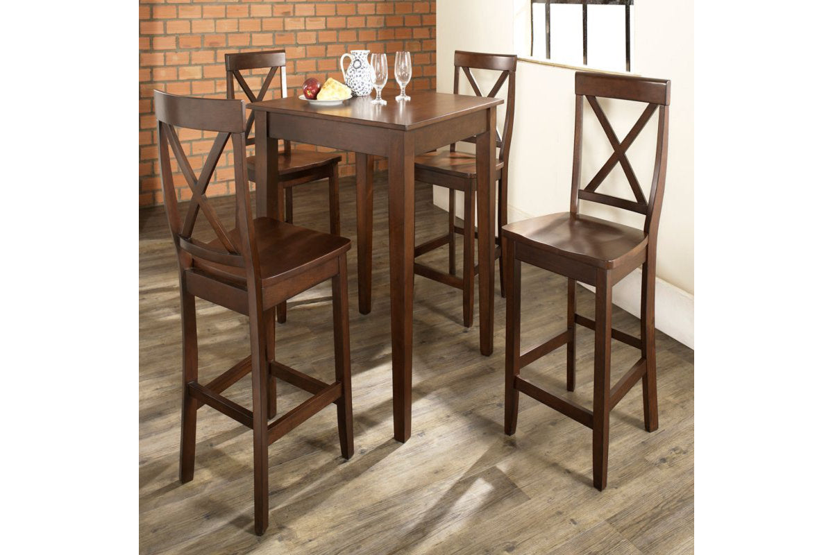 5Pc Pub Dining Set W/X-Back Stools - Mahogany