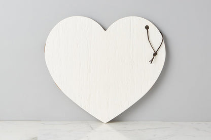 Charcuterie board with kitchen candle, white mod heart, large.