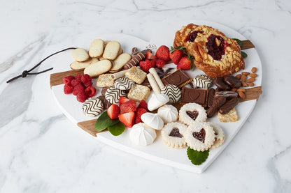 Charcuterie board with kitchen candle, white mod heart, large.