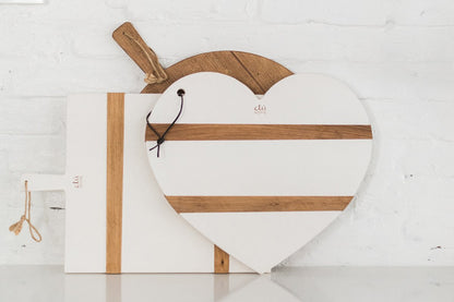 Charcuterie board with kitchen candle, white mod heart, large.