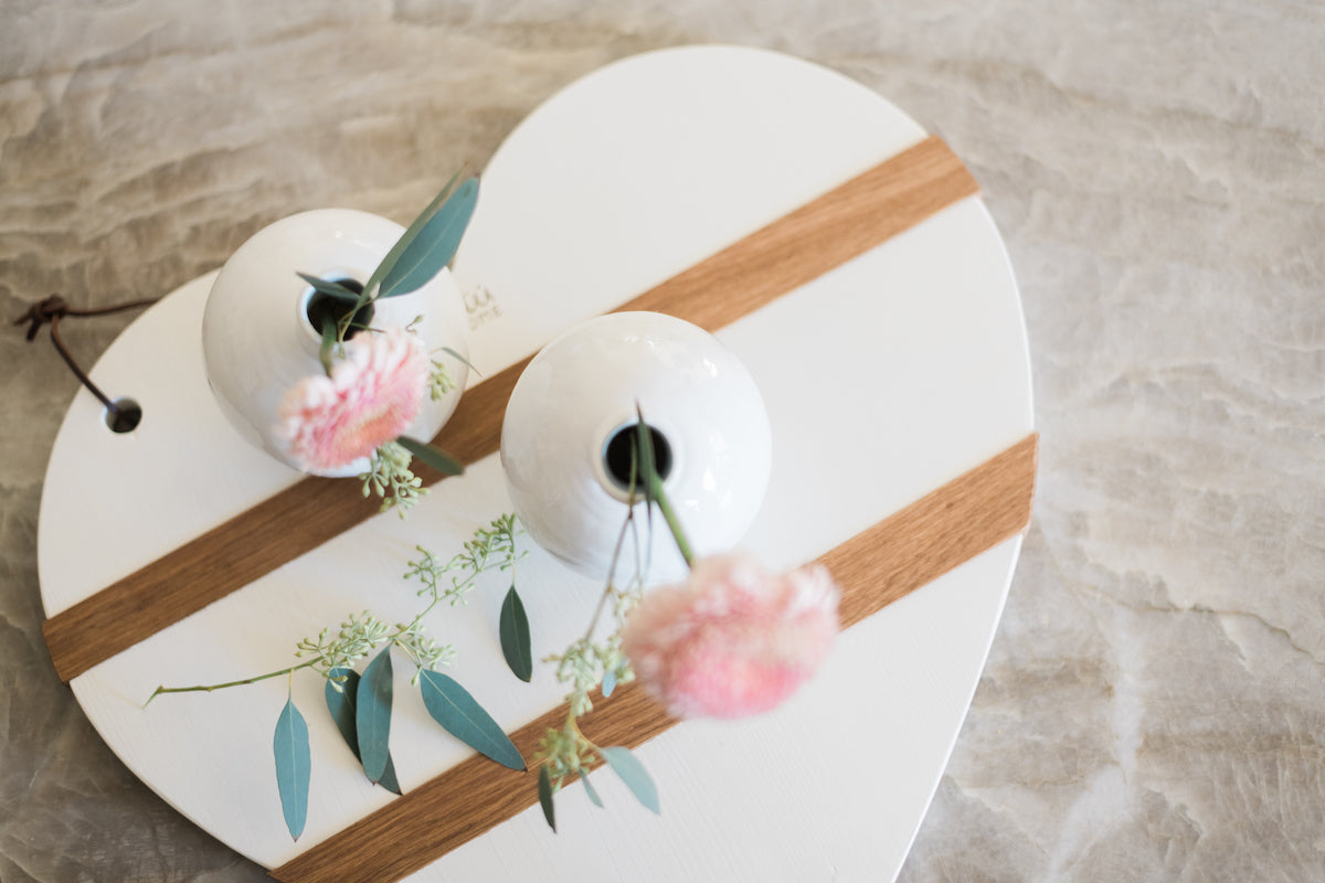 White Mod Heart Charcuterie Board, Large + Kitchen Candle