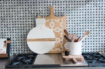 Charcuterie board, white mod ornament, small.