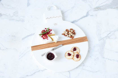 Charcuterie board, white mod ornament, small.