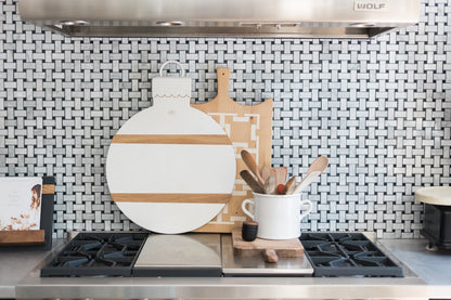 Charcuterie board, white mod ornament, large.