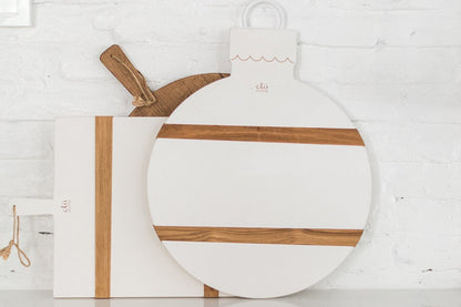 Charcuterie board, white mod ornament, large.