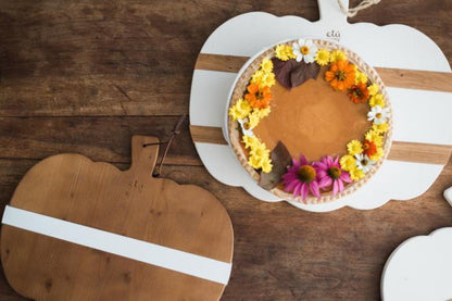 Charcuterie board set with white and natural mod pumpkin boards.