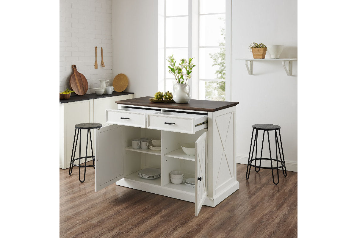 Clifton Kitchen Island W/Ava Stools - Distressed White