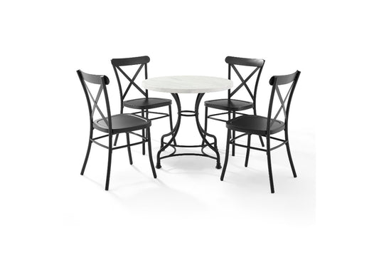 Madeleine 32" 5Pc Dining Set W/Camille Chairs - White Marble