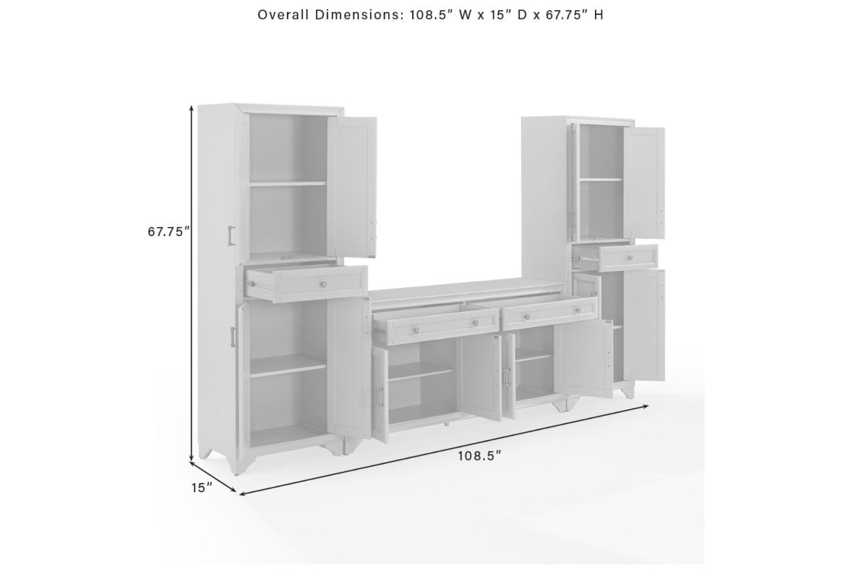 Tara 3Pc Sideboard And Pantry Set - White