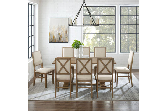 Joanna 9Pc Dining Set W/Upholstered Back Chairs - Rustic Brown