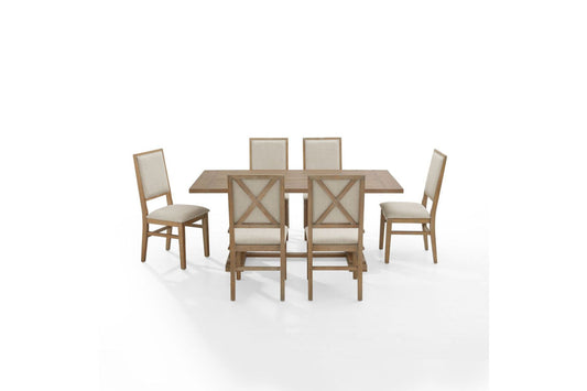 Joanna 7Pc Dining Set W/Upholstered Back Chairs - Rustic Brown
