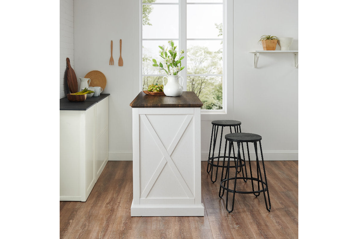 Clifton Kitchen Island W/Ava Stools - Distressed White