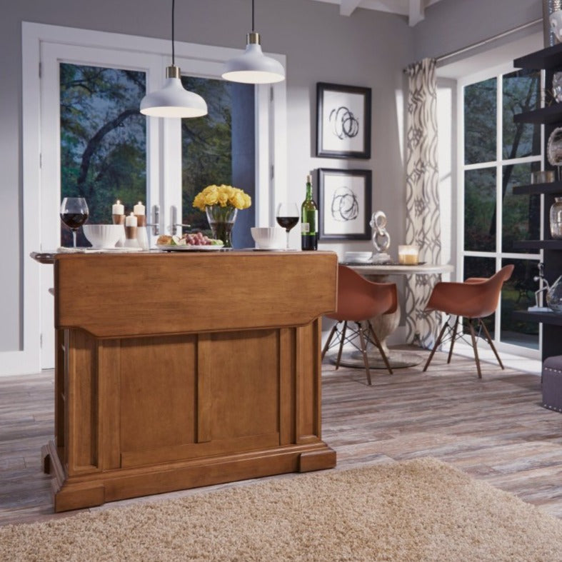 Americana Oak Finish Kitchen Island W/Drop Leaf