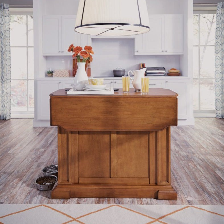 Americana Oak Finish Kitchen Island W/Drop Leaf