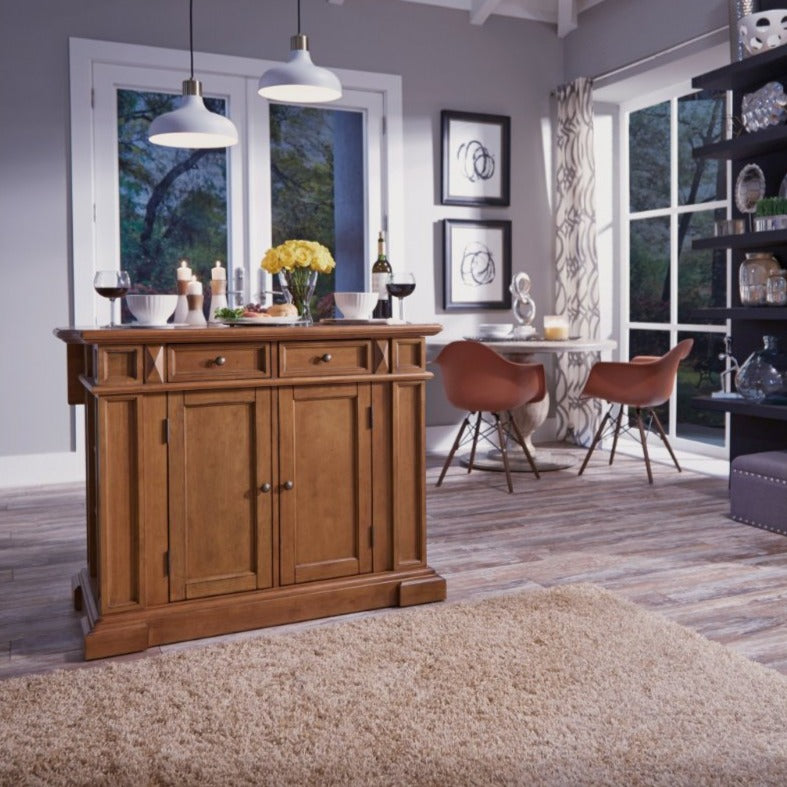 Americana Oak Finish Kitchen Island W/Drop Leaf