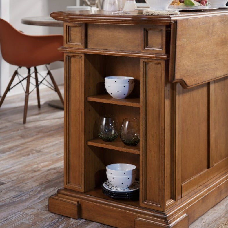 Americana Oak Finish Kitchen Island W/Drop Leaf