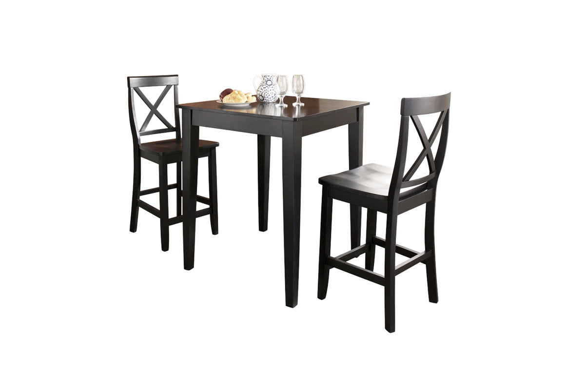 3Pc Pub Dining Set W/X-Back Stools - Black