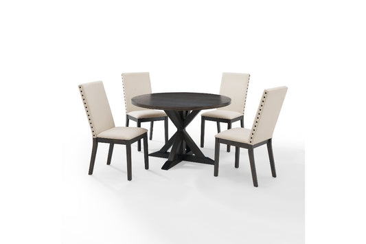 Hayden 5Pc Round Dining Set W/Upholstered Chairs - Slate