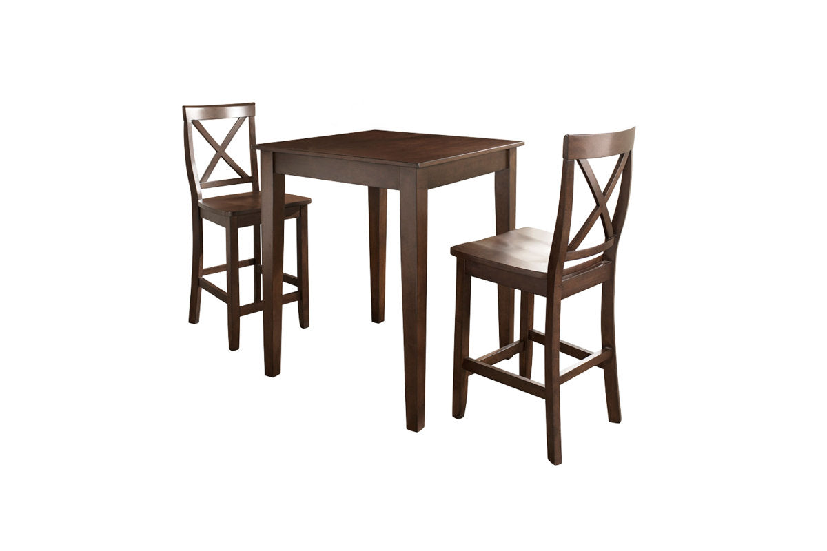 3Pc Pub Dining Set W/X-Back Stools - Mahogany