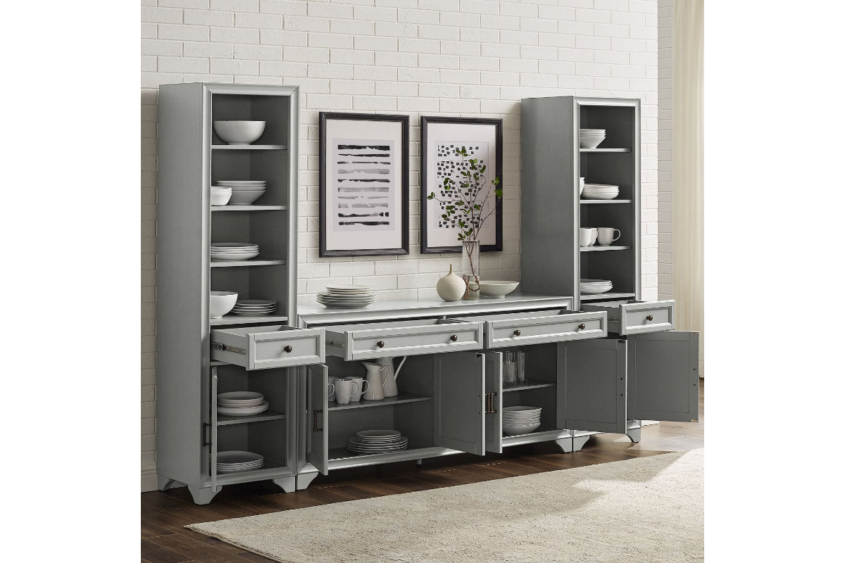 Tara 3Pc Sideboard And Bookcase Set - Gray