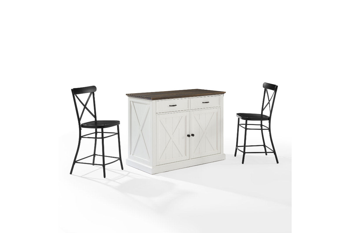 Clifton Kitchen Island W/Camille Stools - Distressed White