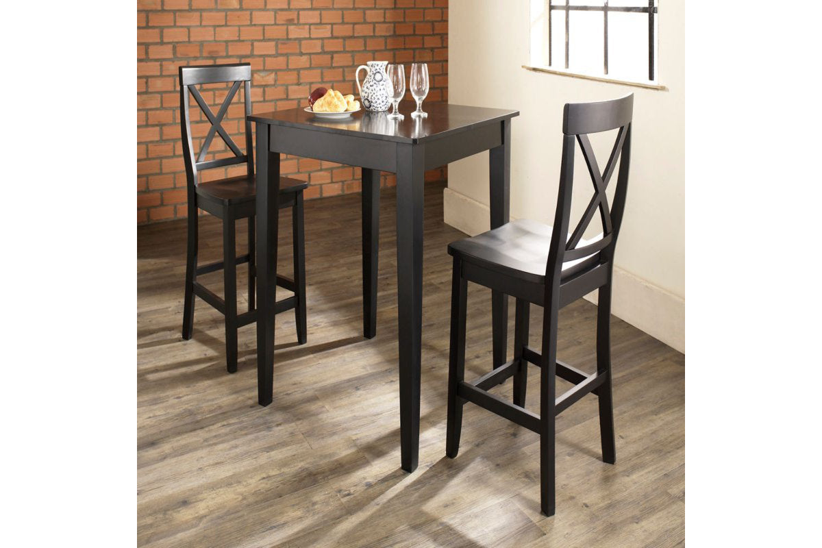 3Pc Pub Dining Set W/X-Back Stools - Black