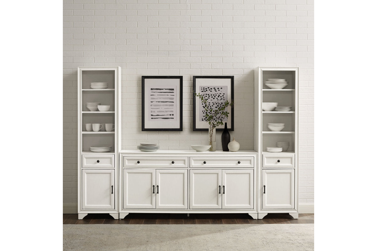 Tara 3Pc Sideboard And Bookcase Set - White