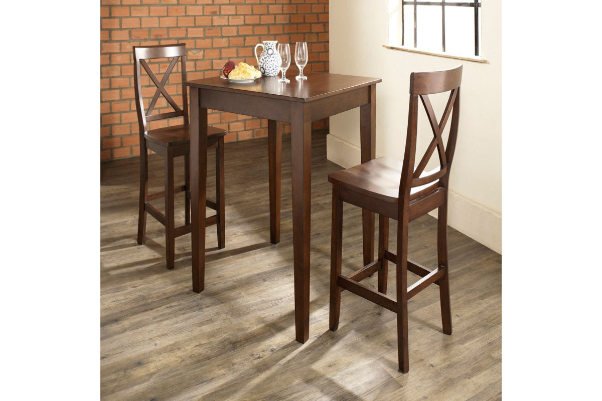 3Pc Pub Dining Set W/X-Back Stools - Mahogany