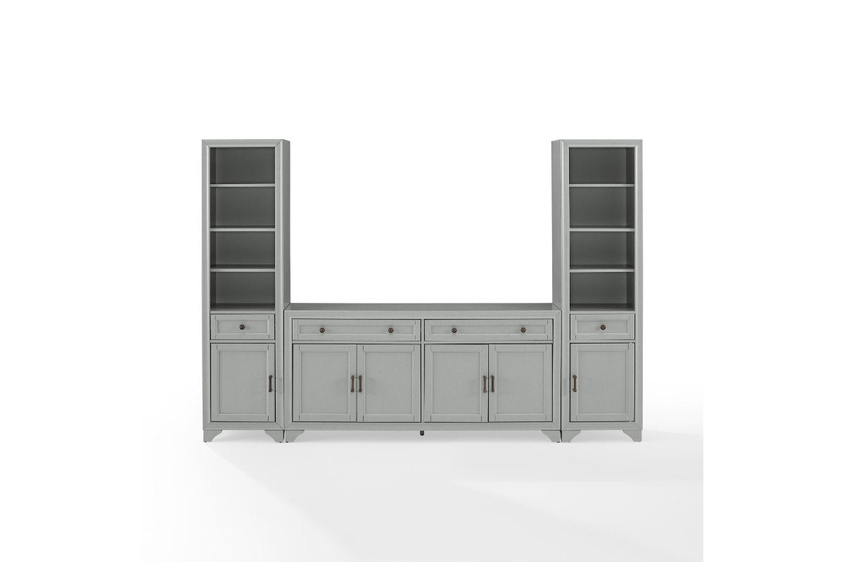 Tara 3Pc Sideboard And Bookcase Set - Gray