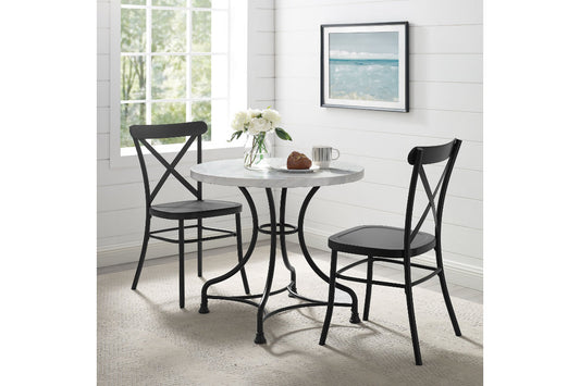Madeleine 32" 3Pc Dining Set W/Camille Chairs - White Marble