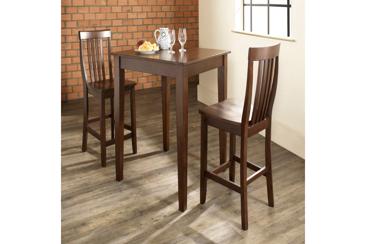 3Pc Pub Dining Set W/School House Stools - Mahogany