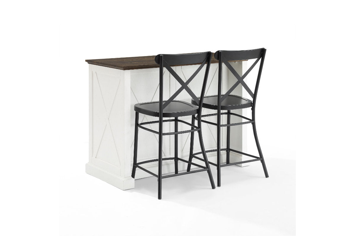 Clifton Kitchen Island W/Camille Stools - Distressed White