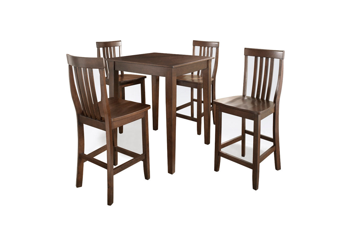 5Pc Pub Dining Set W/School House Stools - Mahogany