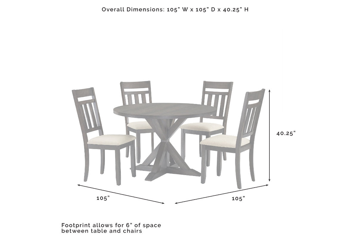 Hayden 5Pc Round Dining Set W/Slat Back Chairs- Slate