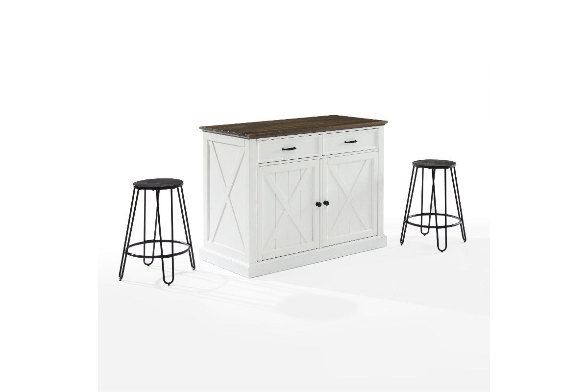 Clifton Kitchen Island W/Ava Stools - Distressed White