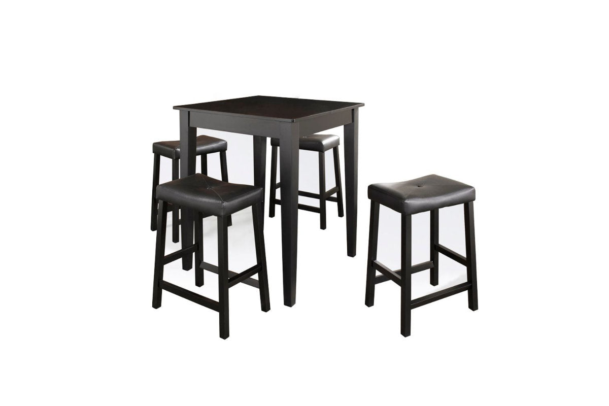 5Pc Pub Dining Set W/Upholstered Saddle Stools - Black