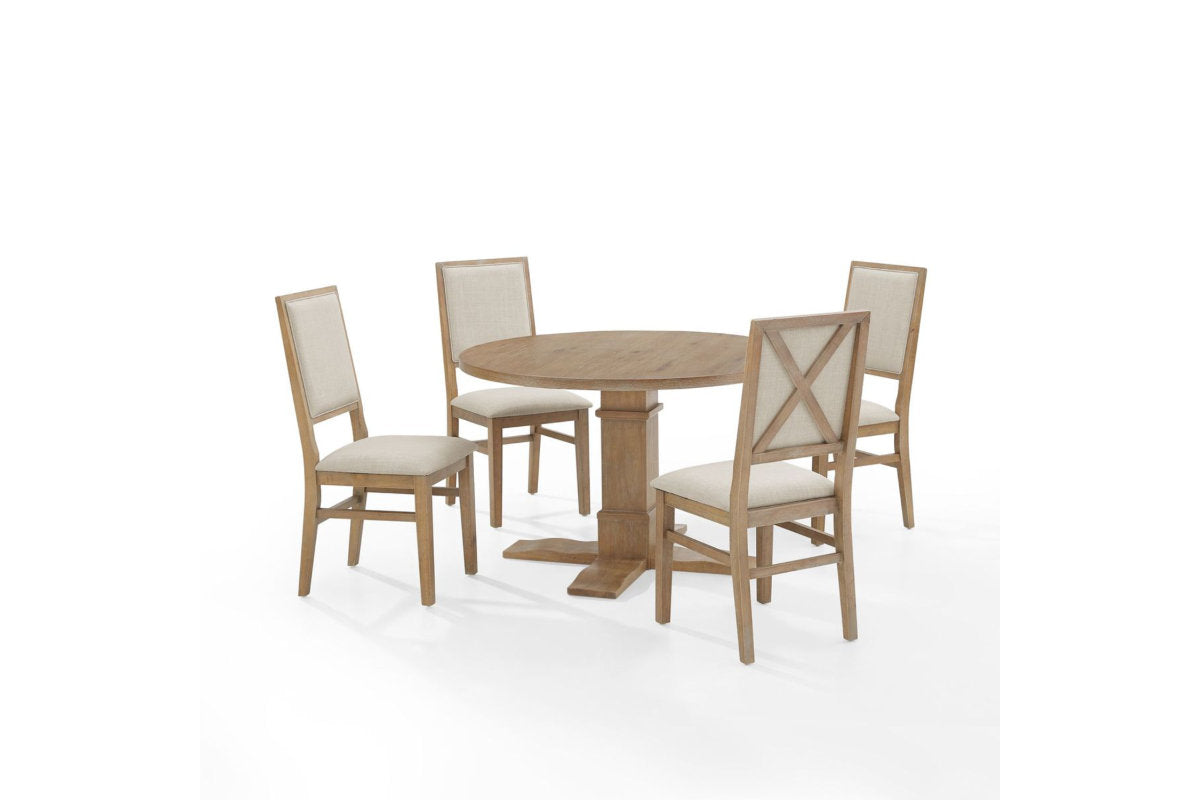 Joanna 5Pc Round Dining Set W/Upholstered Back Chairs - Rustic Brown