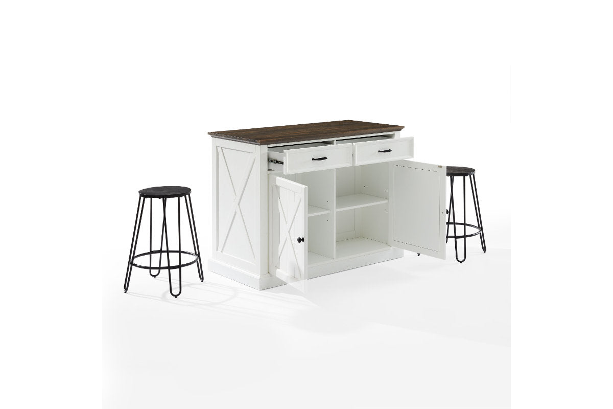 Clifton Kitchen Island W/Ava Stools - Distressed White