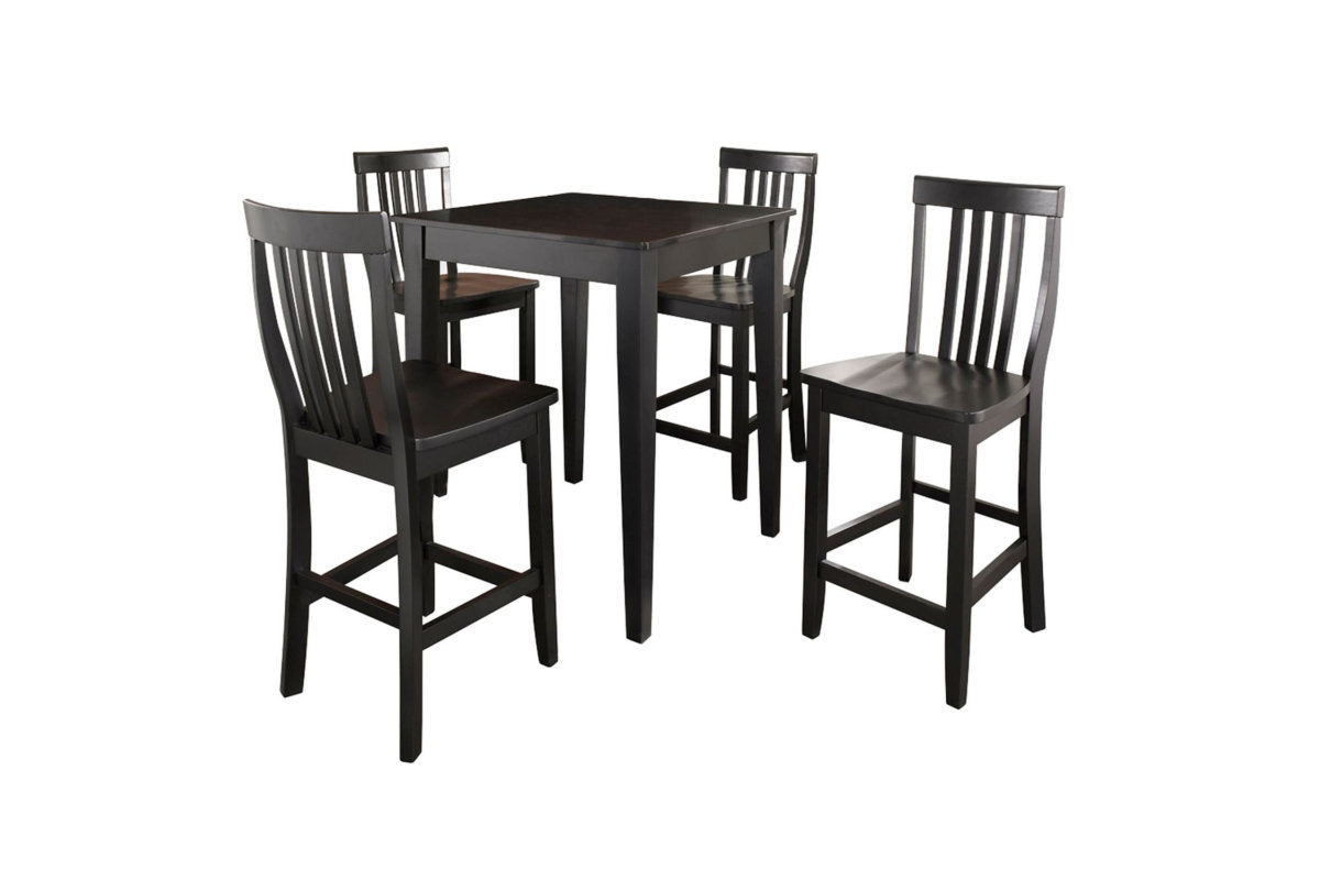 5Pc Pub Dining Set W/School House Stools - Black